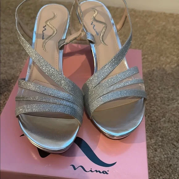 Nina Nelda YG Silver Strappy Heels for Special Occasions - Picture 5 of 5